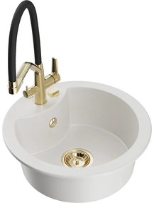 Mexen Diego 1-medencés gránit mosogató Duo konyhai csappal, fehér - 6512-20-671701-57-G