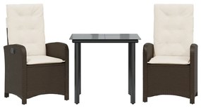 3 részes barna polyrattan kerti étkezőgarnitúra párnával