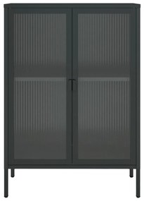fekete üveg és acél tálalószekrény 75 x 35 x 105 cm