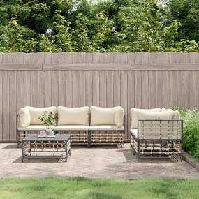 6 részes antracitszürke polyrattan kerti ülőgarnitúra párnákkal