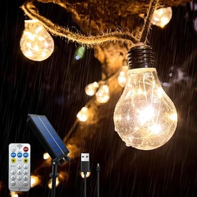 Napelemes Led fénylánc 30 LED-del 9 m Usb távirányítóval Vízálló