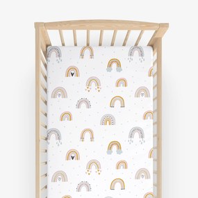 Goldea gyermek gumis pamut lepedő kiságyba - festett szivárványok 60 x 120 cm