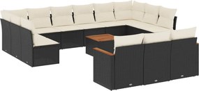 vidaXL 14 részes fekete polyrattan kerti ülőgarnitúra párnákkal