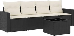 vidaXL 5 részes fekete polyrattan kerti kanapészett párnákkal