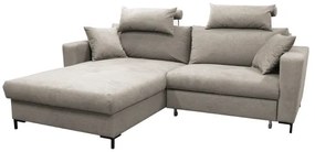 L-alakú, balos elrendezésű, ággyá alakítható sarokgarnitúra tárolóval HORTA, szürke