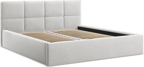 Világosszürke bársony kárpitozott ágyneműtartós franciaágy ágyráccsal 140x200 cm Hiko – Makamii