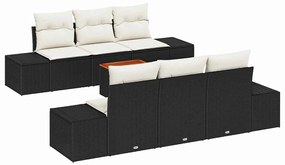 vidaXL Kerti Kanapé Szett párnával 7 pcs Fekete polirattan