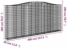 4 db íves horganyzott vas gabion kosár 400x30x180/200 cm