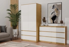 M6 120 fiókos szekrény, 120x75x30 cm, tölgy-fehér