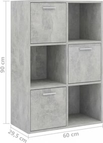 betonszürke szerelt fa tárolószekrény 60 x 29,5 x 90 cm