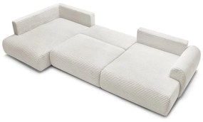 Krémszínű kordbársony kinyitható sarokkanapé (jobb oldali-U alakú) Lucien – Bobochic Paris