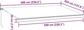 Antracitszürke és fehér kézzel kihúzható napellenző 600x350 cm