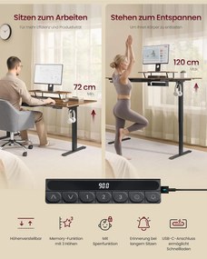 Magasságállítható íróasztal, 160 x 80 cm, vintage barna