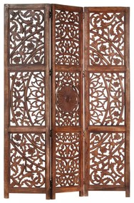 3 paneles barna kézzel faragott mangófa térelválasztó 120 x 165