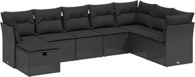 vidaXL 8 részes fekete polyrattan kerti ülőgarnitúra párnákkal