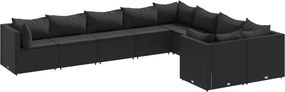 vidaXL 9 részes fekete polyrattan kerti ülőgarnitúra párnákkal