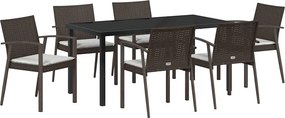 vidaXL Kert étkező szett 7 pcs Barna és fekete PE Rattan