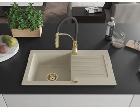 Mexen Pablo, gránit mosogató 752x436x161 mm, 1 kamrás és Aster mosogató csaptelep, bézs, 6510-69-73450-57-G