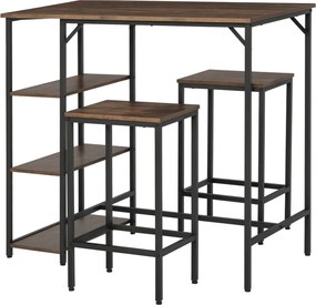 HOMCOM Bárasztal és 2 Süti Szett Lábbal és 3-Szintes Polcokkal, Állítható Párnákkal a Konyhához vagy Étkezőhöz - 109x60x100 cm Rusztikus Barna | Aosom