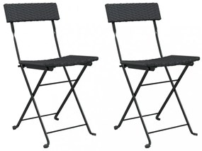 2 db fekete polyrattan összecsukható bisztrószék