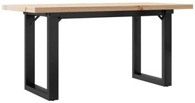 Tömör fenyőfa és acél O-vázú dohányzóasztal 90x40x45,5 cm