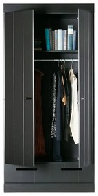Connect fekete ruhásszekrény borovi fenyő konstrukcióval, szélesség 94 cm - WOOOD