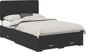 vidaXL Ágykeret fejtámlával fiókkal Fekete 135 x 190 cm Faanyag