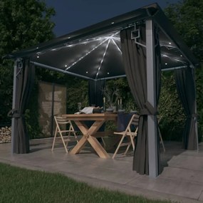 antracit alumíniumpavilon függönnyel/LED fényfüzérrel 3 x 3 m