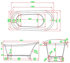Clark szabadon álló fürdőkád fém lábakkal 170x73x73 cm