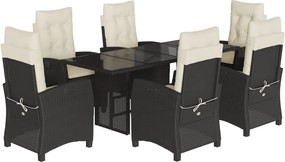 vidaXL 7 részes fekete polyrattan kerti étkezőgarnitúra párnával