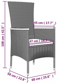 vidaXL 3 részes fekete polyrattan kerti étkezőgarnitúra párnákkal