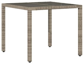 szürke polyrattan üveglapos kerti asztal 90 x 90 x 75 cm