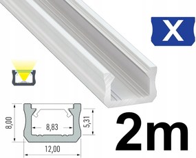 Alu Led Profil Szalagokhoz 12mm Keskeny Típus X Fehér 2M