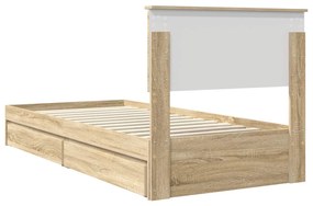 vidaXL Tárolós Ágy fejtámlával Sonoma tölgy 75 x 190 cm Faanyag