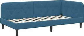vidaXL Sarokágy keret fejtámlával Kék 90 x 190 cm Bársony