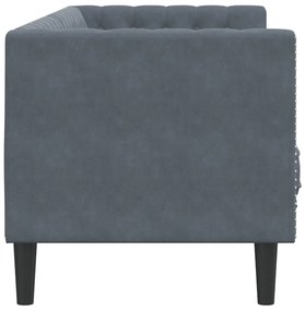 3 személyes sötétszürke bársony Chesterfield kanapé párnákkal