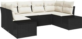 vidaXL Kerti Kanapé Szett tárolóval 6 pcs Fekete és Krém Poli rattan