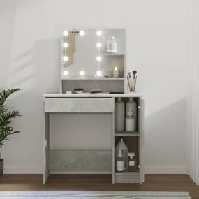 Betonszürke fésülködőasztal LED-del 86,5 x 35 x 136 cm