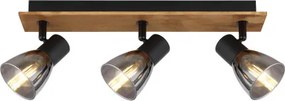 Globo 54307-3W Spotlámpa sötétbarna fa, matt fekete fém, füstölt üveg, HxSzxM.: 400x70x155mm, fényforrás nélkül szállítva 3x E14 40W 230V
