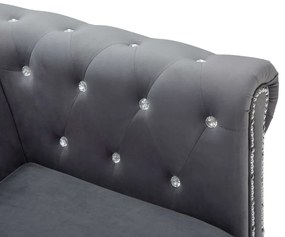 szürke 3 személyes bársony Chesterfield kanapé 199x75x72 cm