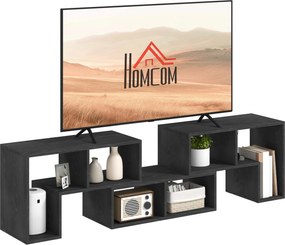 HOMCOM Mobil TV Állvány 75" Moduláris 2 L-alakú Polccal és Téglalap Polccal, Modern Forgácslap TV Állvány a Nappaliba, 134-180x30.5x44 cm, Fekete | Ao