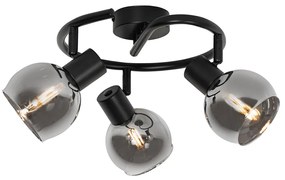 Art Deco mennyezeti lámpa fekete füstüveggel 3-lámpás kerek - Vidro