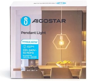 Aigostar - Fenyő függőlámpa zsinóron 1xE27/60W/230V