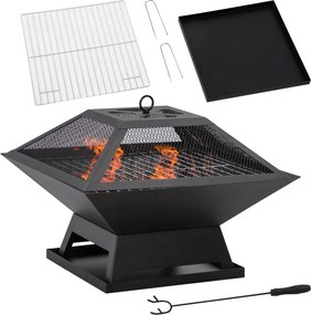 Outsunny Tűzrakó 45 x 45 x 34cm Rozsdamentes Acél Tűzrakó Sparkrács Poker Tűzmedence Tűzvödör Kerthez, Erkélyhez, BBQ-hoz, Kempinghez Fekete | Aosom