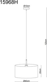 Globo 15968H Függesztett lámpa, matt homokszínű fém, krómozott fém, krém színű textil, fehér PVC kábel, magassága rövidíthető, ø: 400mm, M: 1200mm, 1x E27 60W 230V izzó nélkül