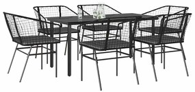 vidaXL 7 részes fekete polyrattan üveg kerti étkezőgarnitúra párnákkal