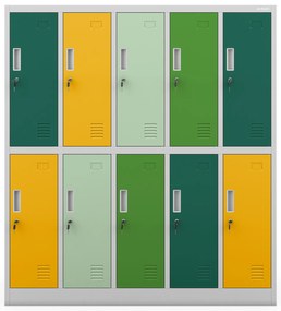 Fém szekrény, 10 rekeszes BARTUŚ, 1360 x 1500 x 450 mm, szürke-többszínű