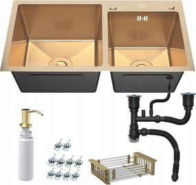 Kétrekeszes Mosogató Arany Nano Gold Pvd 78x43x22 cm