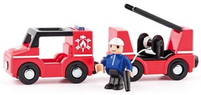 Woody Car Tűzoltók babával a vasúti pályára, piros