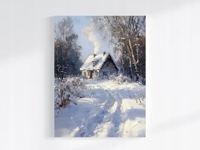 Vászonkép Canvas Tájkép Tél Hó Fagy Hófúvás Ház Út Falu 60x80